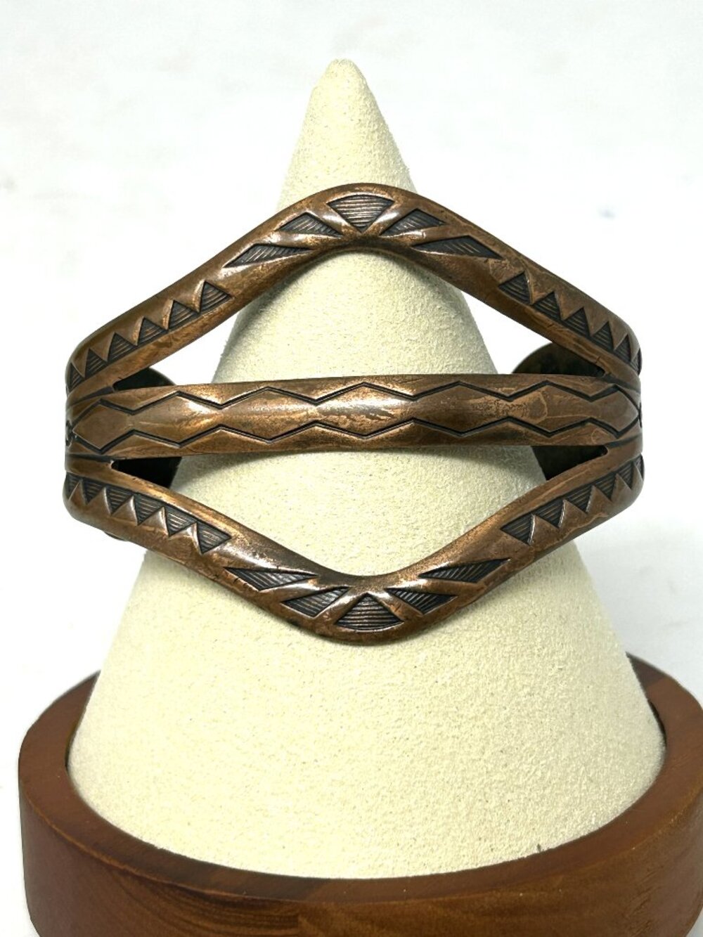 Vintage Copper Cuff Triple Split Solid Wide Bracelet Navajo Stamp Look 34g